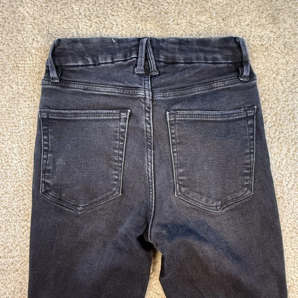 Good American Good Legs Skinny Crop Fray Hem Jeans Size 0 25 Denim Black F723
